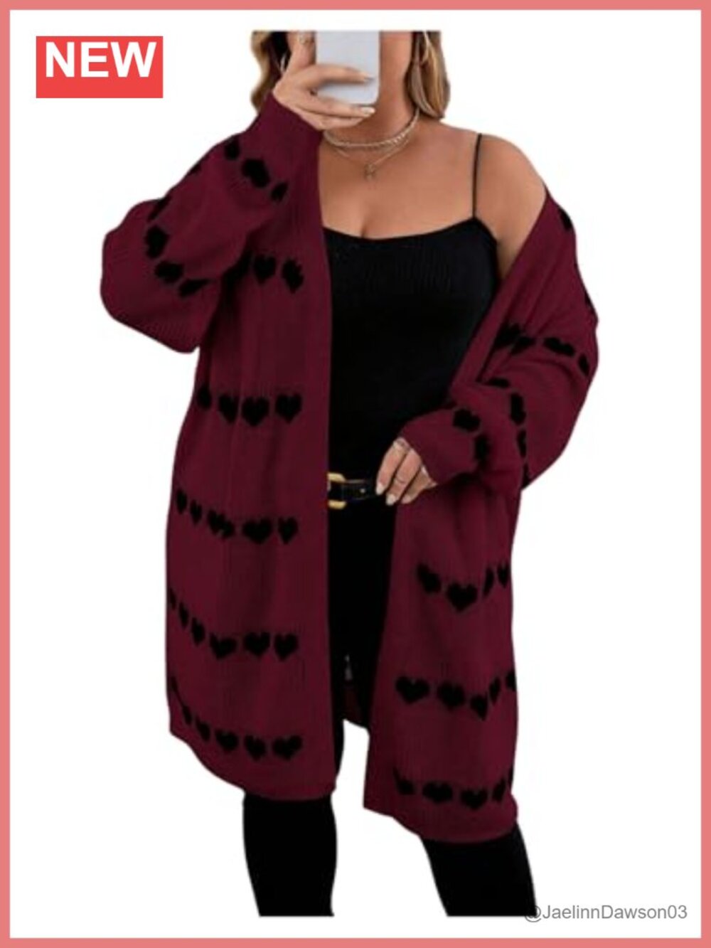 Plus Size Open Front Cardigan Heart Graphic Long Sleeve Lightweight Knit Sweater